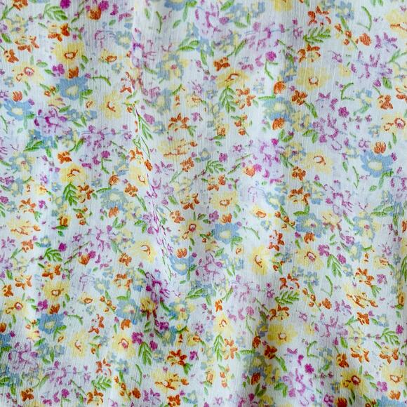 Elodie White Multi Floral Sheer Ruched Front Tie Surplice Mini Dress Large NWOT - Picture 12 of 16